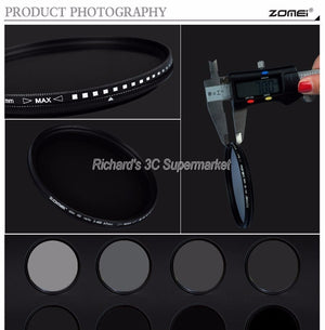 ZOMEI Glass Slim ND2-400 Neutral Density Fader Variable ND filter Adjustable 49/52/55/58/62/67/72/77/82mm