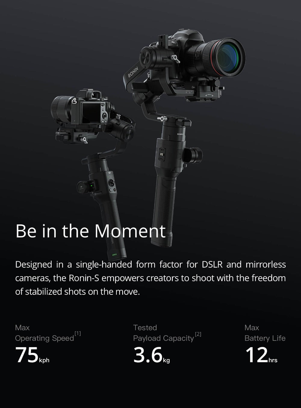 Ronin S Standard Kit and Essentials Kit Superior 3-Axis Stabilization Camera Control Fine Focus Control