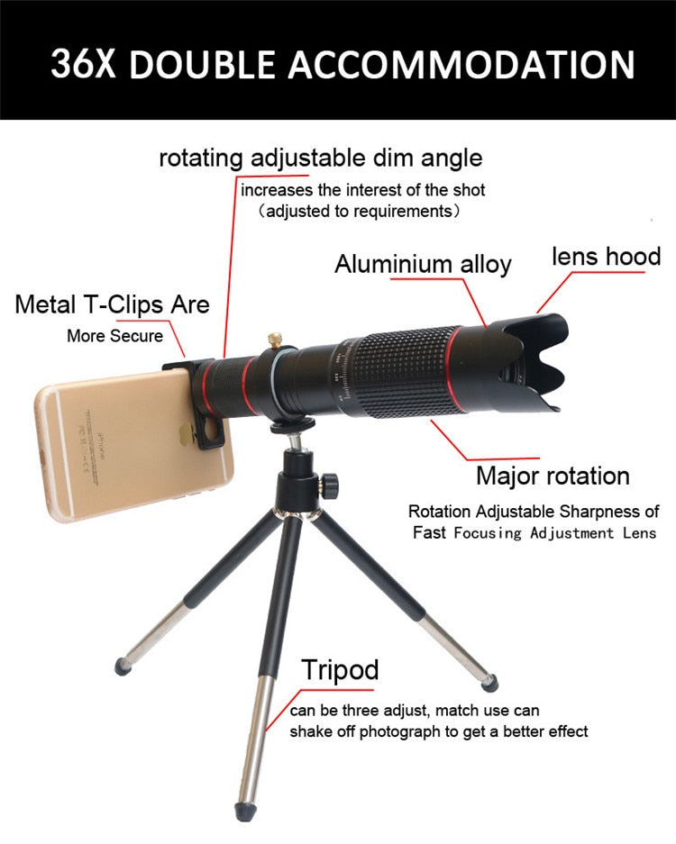 Orsda 4K HD 36X Optical Zoom Camera Lens Telephoto Telescope for All Smartphone