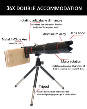 Orsda 4K HD 36X Optical Zoom Camera Lens Telephoto Telescope for All Smartphone