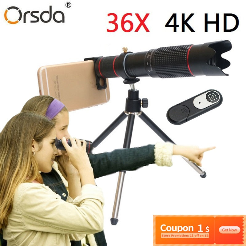 Orsda 4K HD 36X Optical Zoom Camera Lens Telephoto Telescope for All Smartphone
