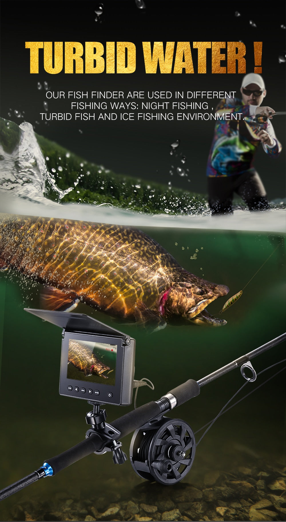 LUCKY Portable Underwater Fishing&Inspection Camera Night vision Camera 4.3 Inch IP68 20M Cable for Ice/Sea
