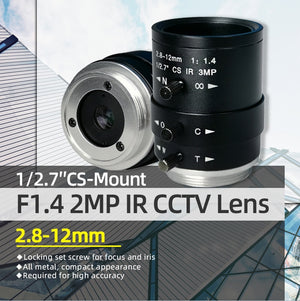 New CS-Mount FA Lens 3MP 2.8-12mm Varifocal  Manual Iris Lens IR Function Security  Camera Lens