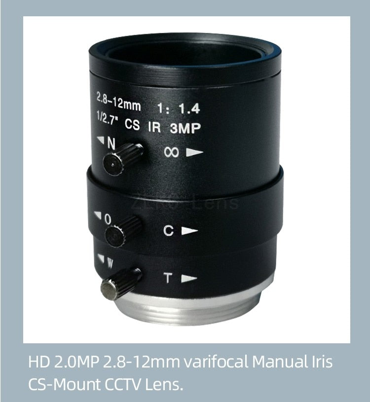 New CS-Mount FA Lens 3MP 2.8-12mm Varifocal  Manual Iris Lens IR Function Security  Camera Lens
