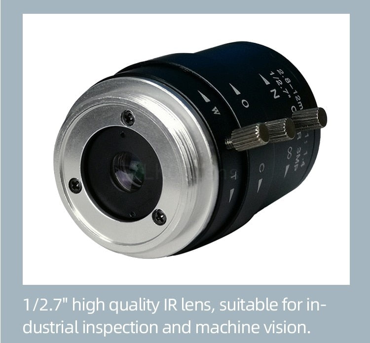 New CS-Mount FA Lens 3MP 2.8-12mm Varifocal  Manual Iris Lens IR Function Security  Camera Lens