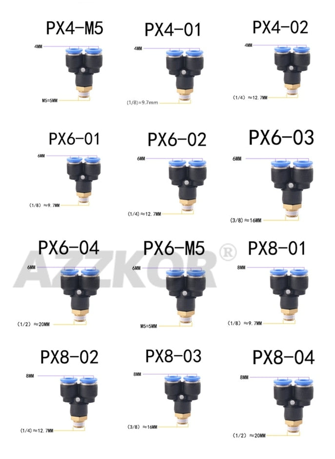 PX Y Type 3-way Air Pneumatic Joints Male-thread Pneumatic Connector Pneumatic Accessories