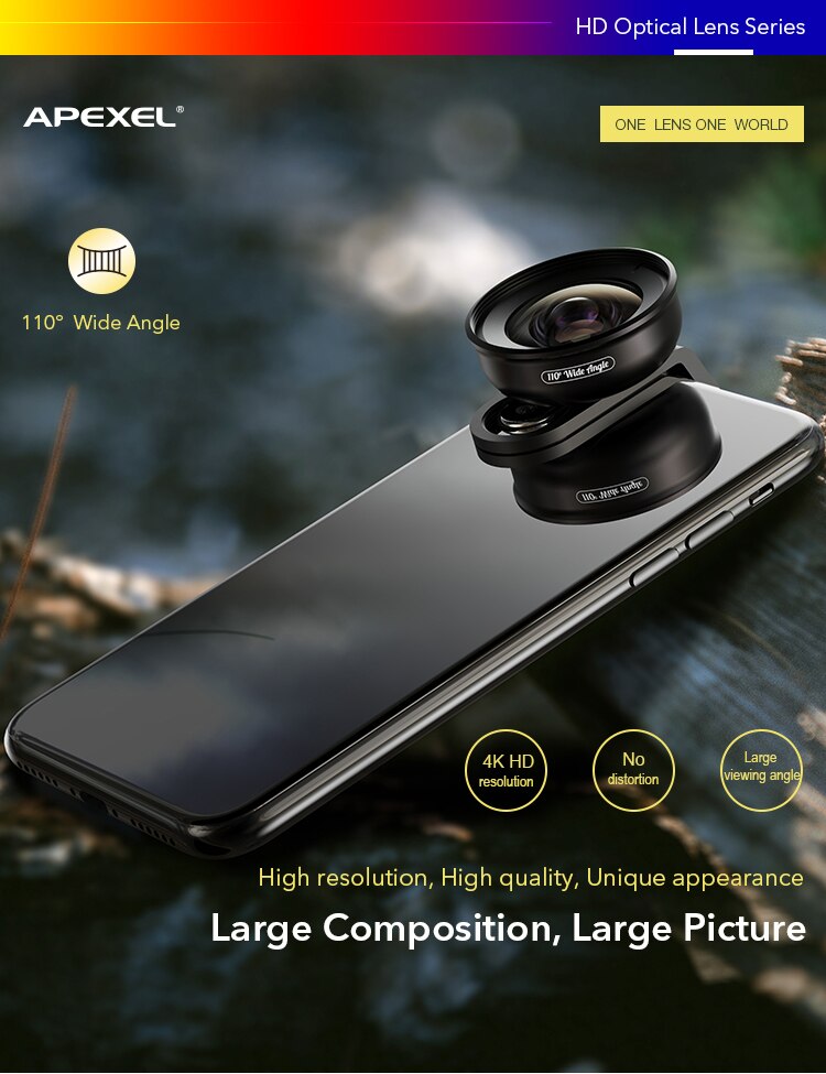 Apexel HD 110 degree Wide Angle Camcorder Lens for Dual & Single Lens All Smartphones
