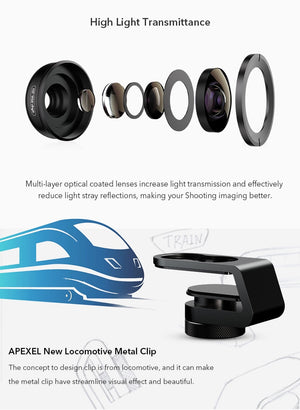 Apexel HD 110 degree Wide Angle Camcorder Lens for Dual & Single Lens All Smartphones